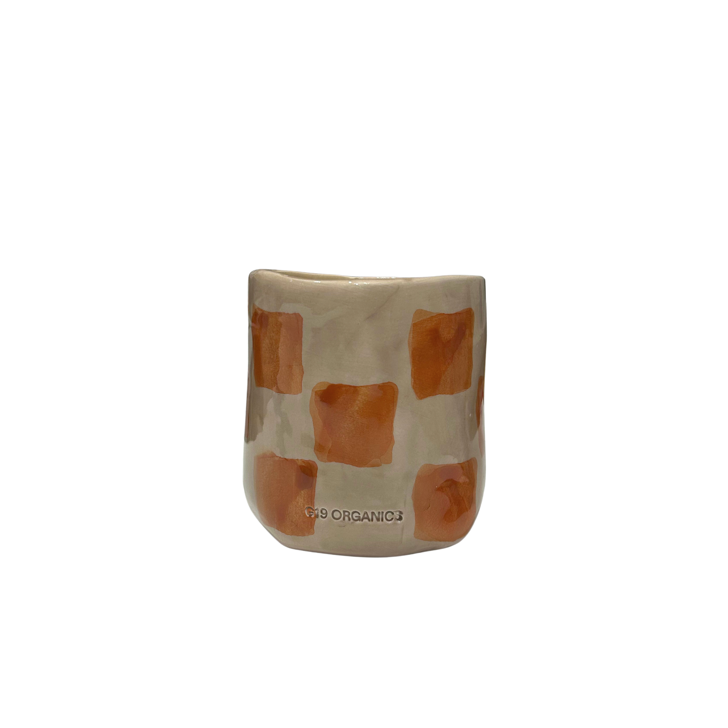 Vela Cerámica Vaso Cuadros Beige-Caramelo