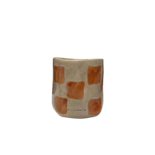 Vela Cerámica Vaso Cuadros Beige-Caramelo