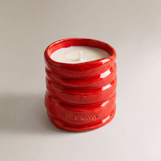 Vela Cerámica Vaso Relieve Rojo