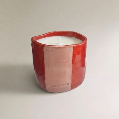 Vela Cerámica Vaso Raya Rojo-Rosa