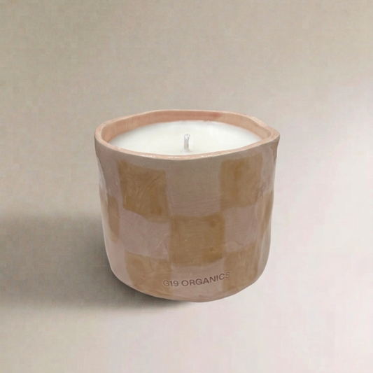 Vela Cerámica Vaso Cuadros Rosa-Melocotón