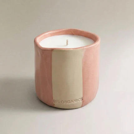Vela Cerámica Vaso Raya Rosa-Beige