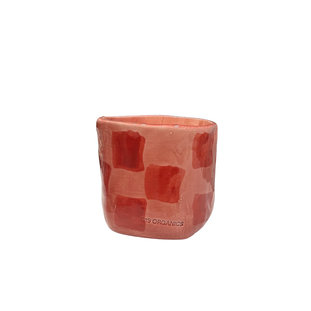 Vela Cerámica Vaso Cuadros Rosa-Rojo