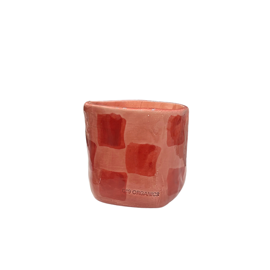 Vela Cerámica Vaso Cuadros Rosa-Rojo