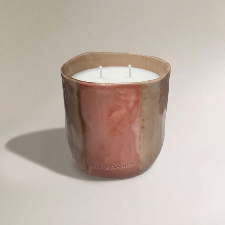 Vela Cerámica Vaso Raya Salmón-Rosa