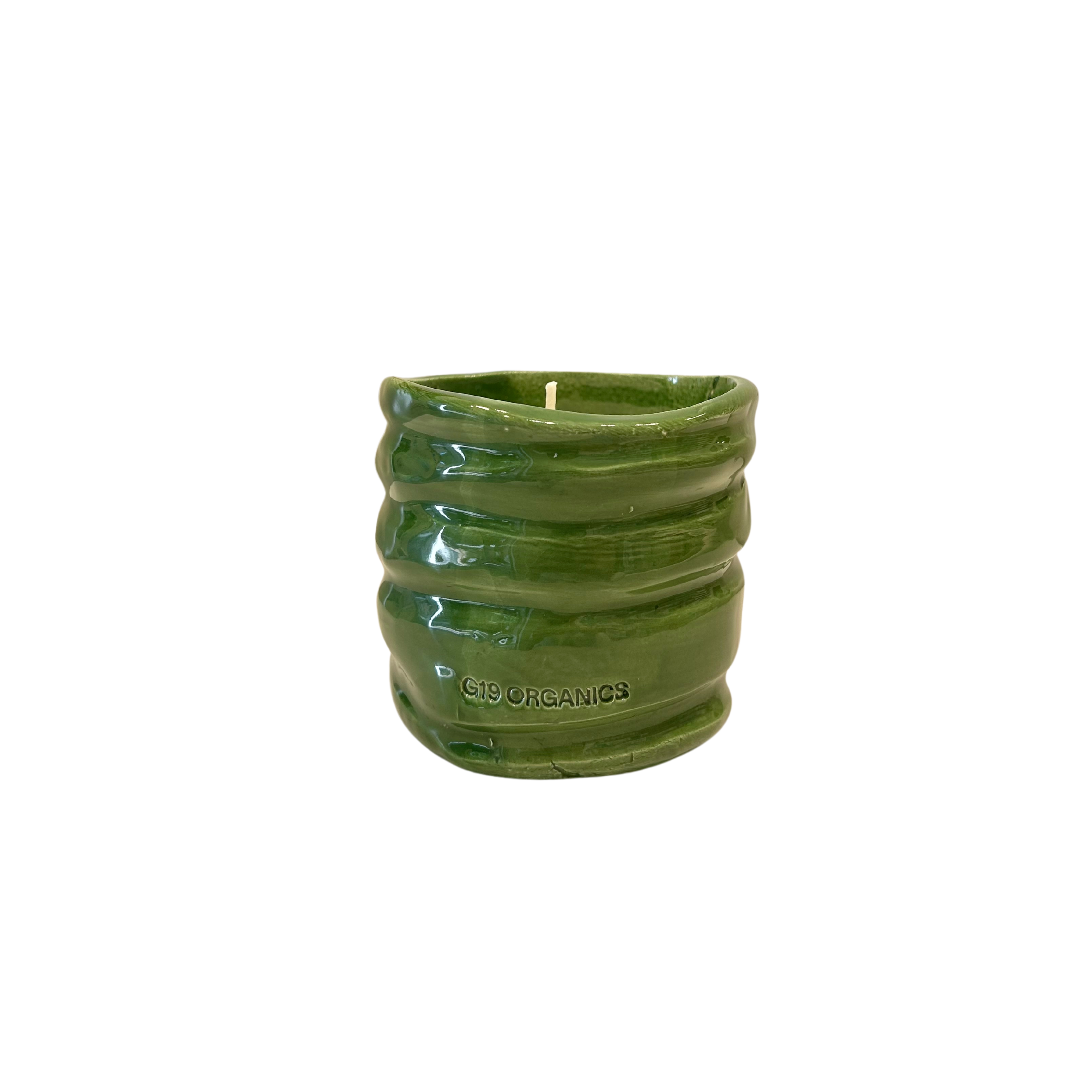 Ceramic Candle Green Glass Fig Leaves