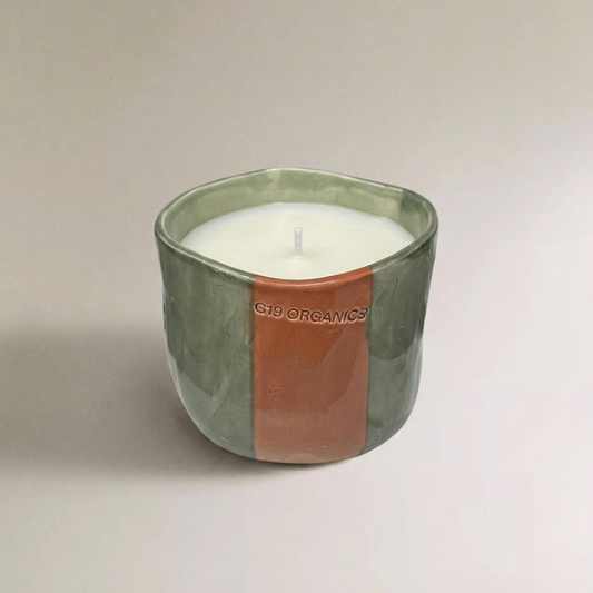 Vela Cerámica Vaso Raya Verde-Naranja