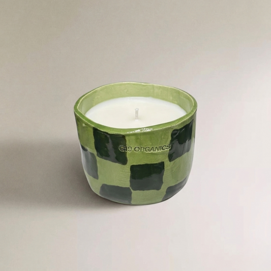 Vela Cerámica Vaso Cuadros Pistacho-Verde