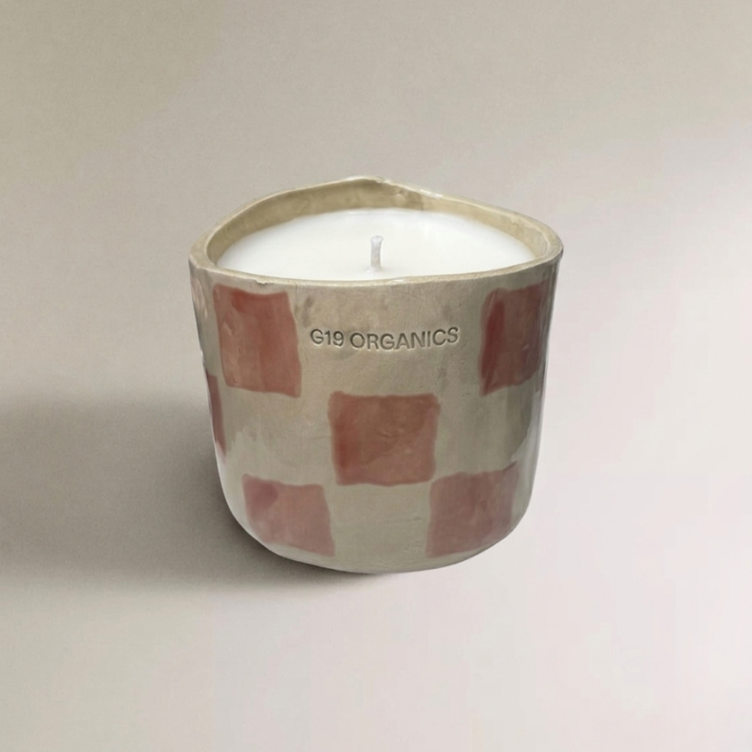 Vela Cerámica Vaso Cuadros Vimbi-Rosa