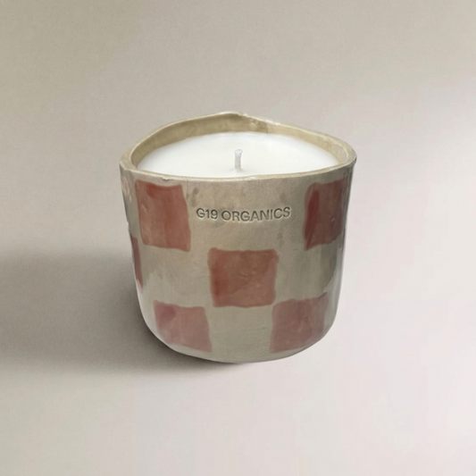 Vela Cerámica Vaso Cuadros Vimbi-Rosa